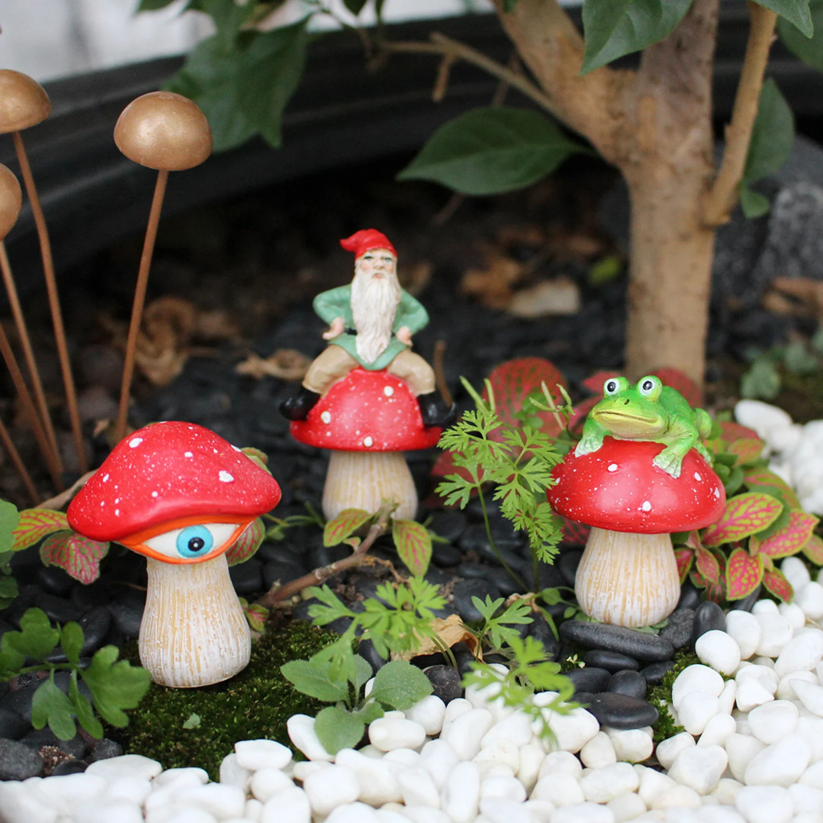 3pcs Frog Gnome Mushroom Statues Garden Decor Set Resin Flower Pot Ornament For Outdoor Decoration Garden Vase Sculptures