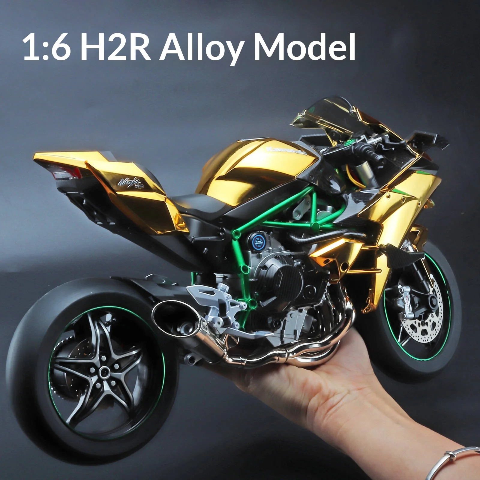 XLG Super-Size 1:6 Kawasaki Ninja H2R Superbike – Legierungsmodell mit Zündstart und realistischem Raucheffekt, Sammlergeschenk Image