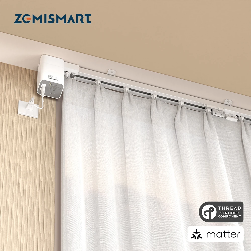 Zemismart Matter Thread Elektrischer Vorhangmotor mit Spleißschienenunterstützung Homekit SmartThings Home Assistant Alexa Google Home Image