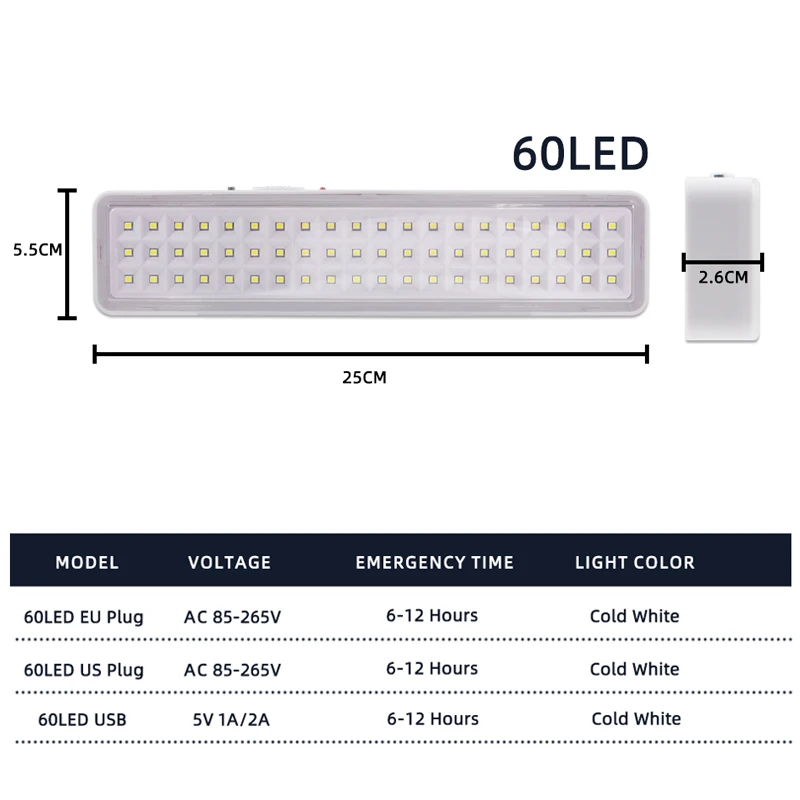 Lampada antincendio di emergenza da 60 LED Luce di evacuazione di emergenza portatile Lampadina a LED per casa intelligente montata a parete Luci da campeggio dimmerabili