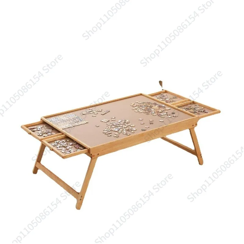 Puzzeltisch aus Holz, tragbare Schubladen-Aufbewahrungsbrett, Klassifizierungstisch für Kinder, Bücherregal, Massivholz 011, moderne Einfachheit
