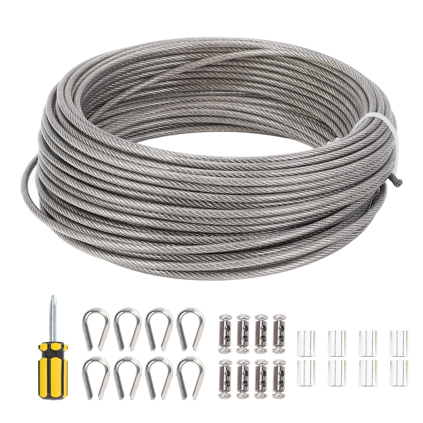 Drahtseil-Kabel-Set, Drahtseil-Set, 66 Fuß Länge, 3 mm Durchmesser, 304 Edelstahl-Draht, Spannschloss-Set für den Garten Image