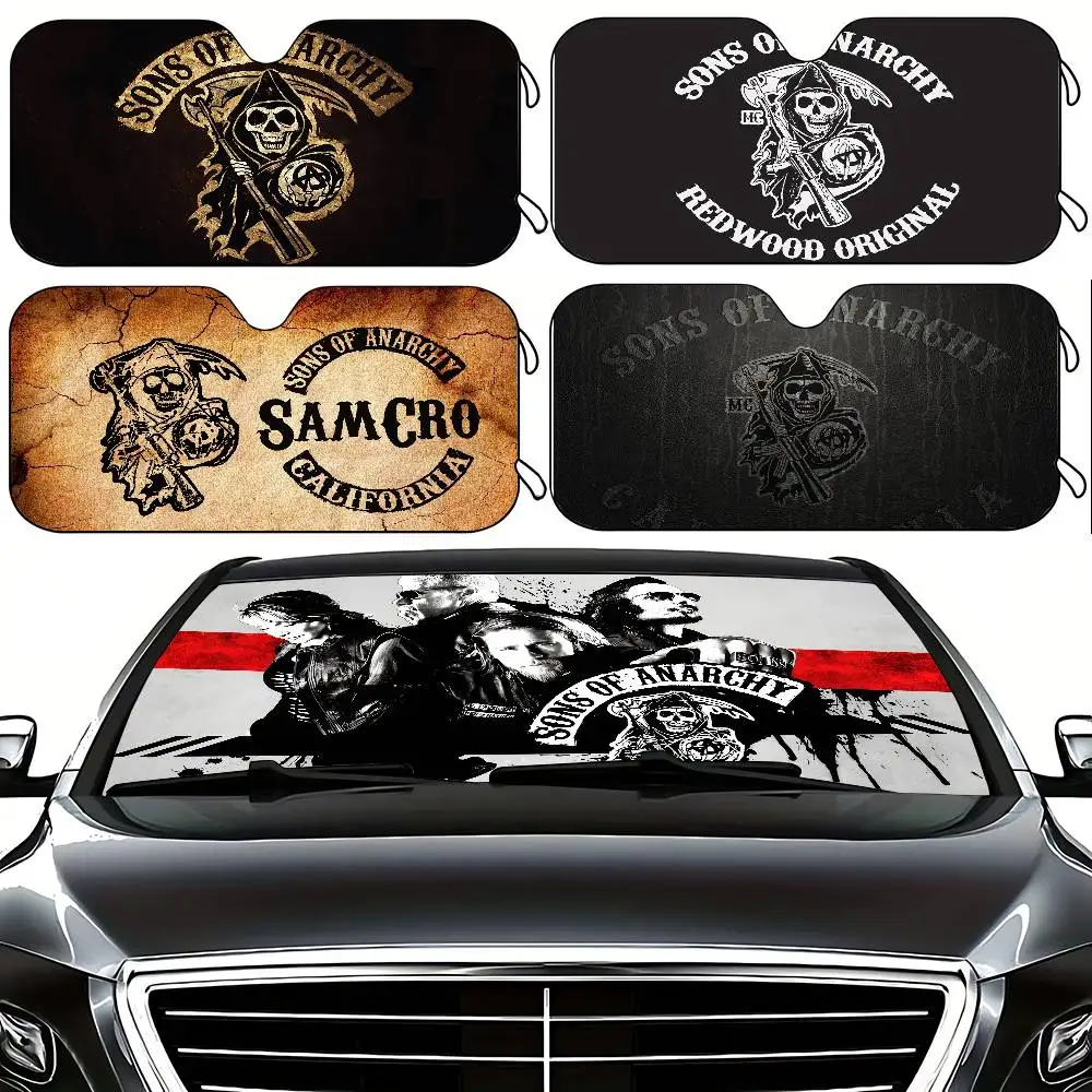 Son Of Anarchy Series Stilvolle und trendige Windschutzscheiben-Sonnenschutz-Auto-Windschutzscheiben-Abdeckung, Auto-Sonnenschutz-Vorhang, Auto-Sonnenschutz-Abdeckung Image