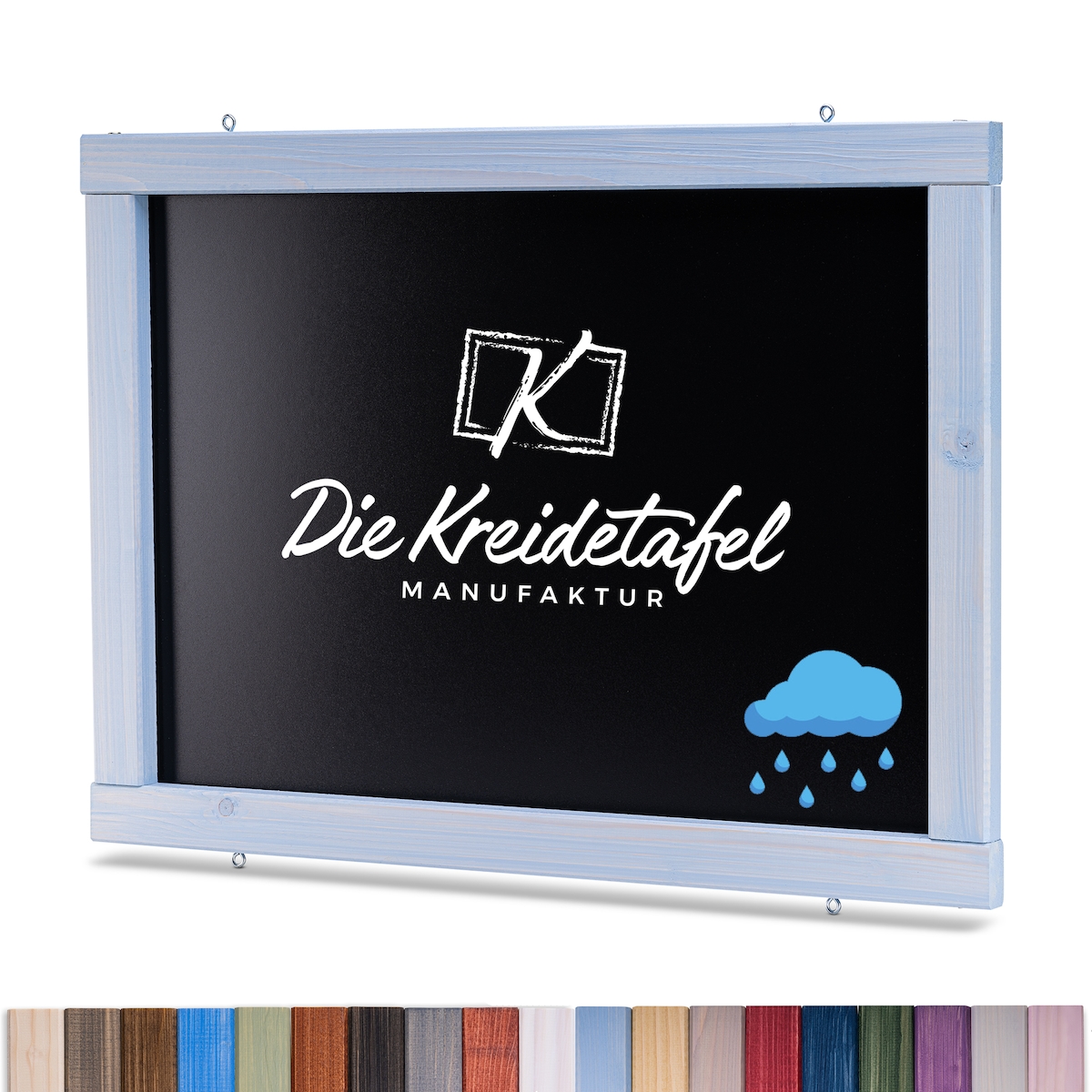 Die Kreidetafel Manufaktur Wetterfeste Outdoor Kreidetafel mit Holzrahmen / Glockenblumenblau 55x55cm