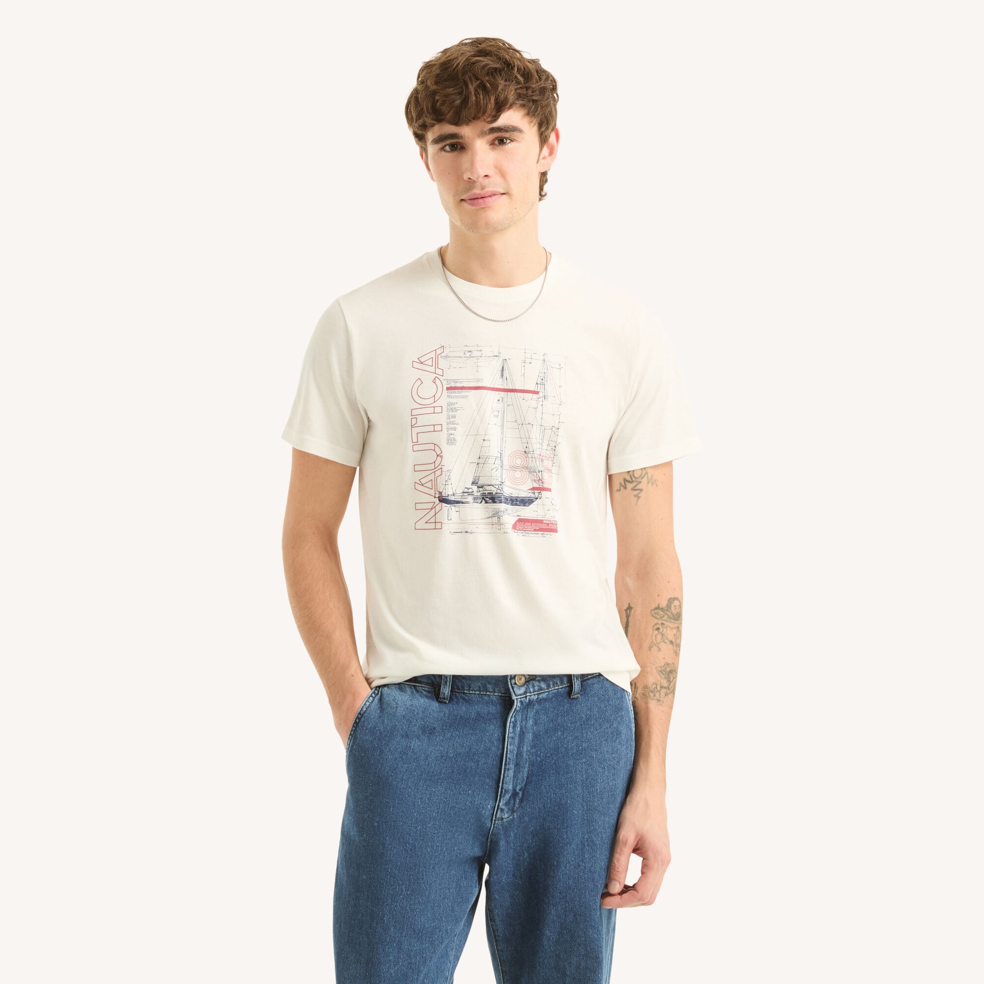 Nautica Men's Sailing Graphic T-Shirt 134 (Sail White), S