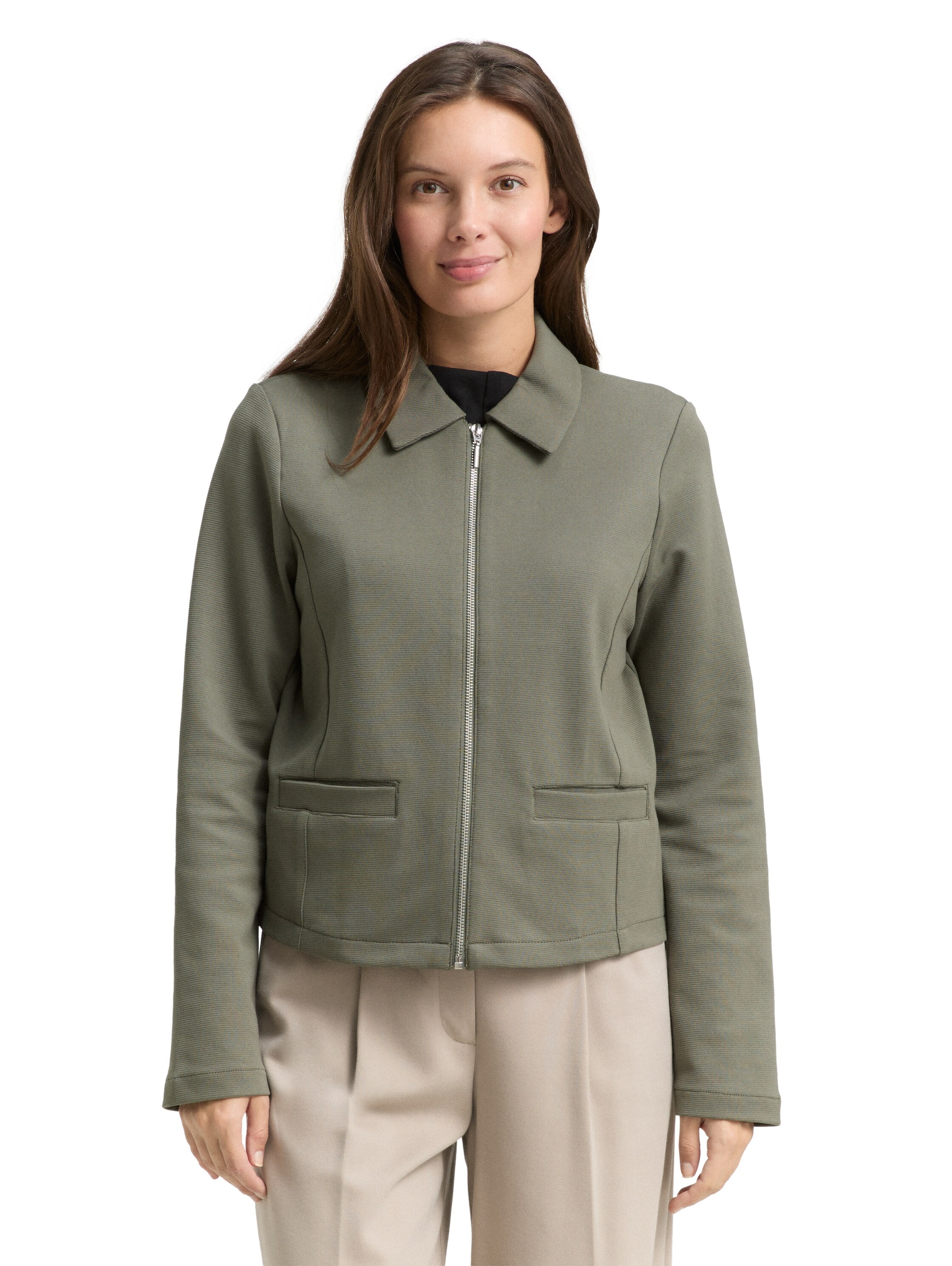 Jackenblazer TOM TAILOR, Damen, Gr. XL, cloudy grün, Web, Obermaterial: 54% Baumwolle, 43% Polyester, 3% Elasthan, unifarben, regular fit taillenbedeckt, gerader Abschluss, Blazer, mit Kragen