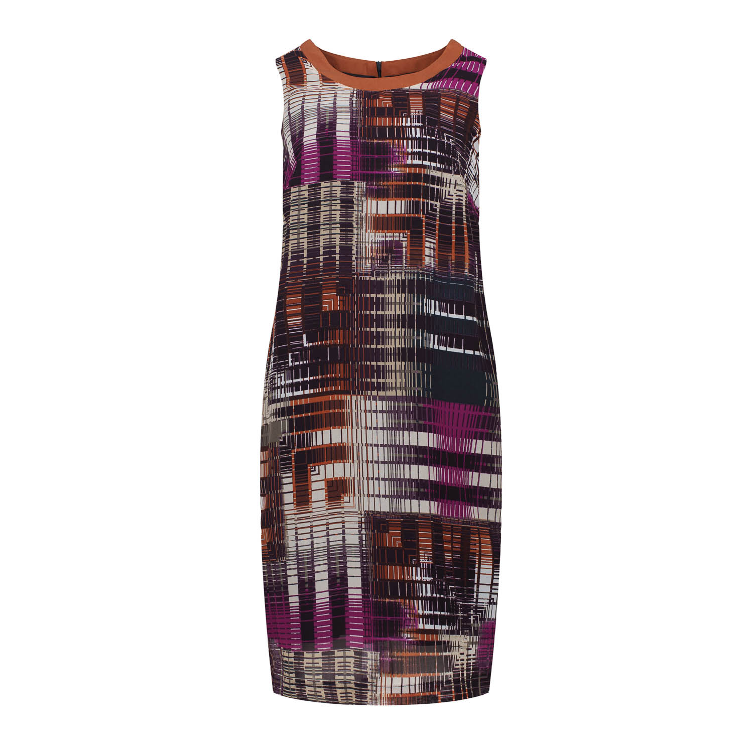 Satin Kleid mit geometrischem Print und Kontrast-Ausschnitt Image