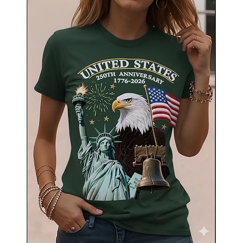 Giorno dell'Indipendenza Anniversario Americano Patriottico Maglietta Donna Grafica Bandiera Nazionale Vintage Elegante Classica Manica Corta Girocollo Stile Giornaliero Weekend Stampa Nera