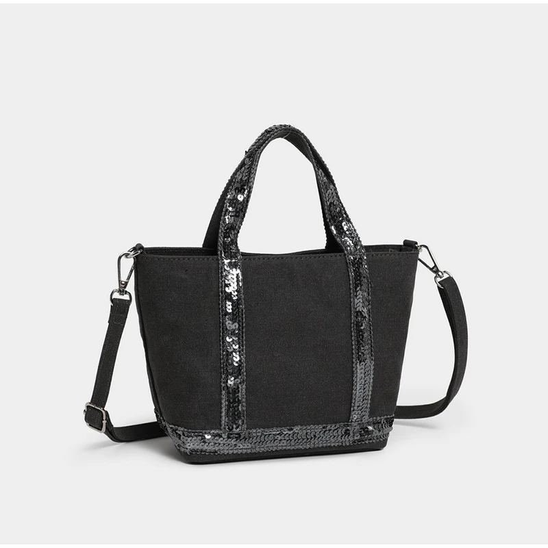 Marque de mode paillettes petit sac carré Simple rétro mode sac à main trajet voyage unisexe fermeture éclair épaule messager toile sac