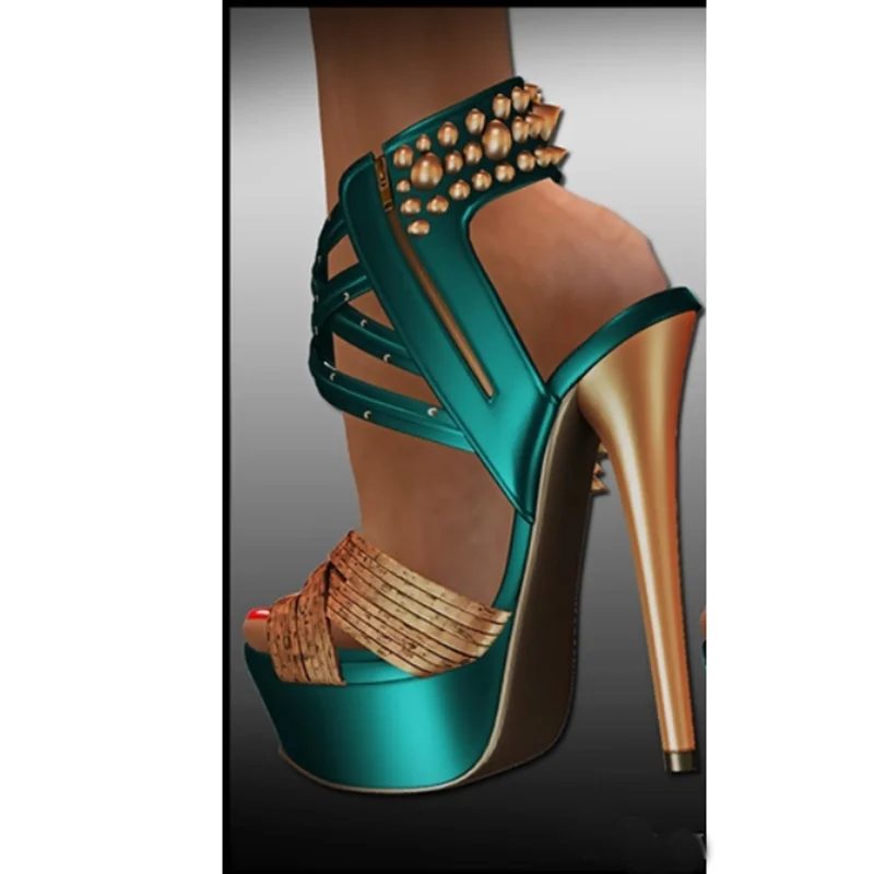 Blau Patchwork Hohl Plattform Sandalen Peep Toe Thin High Heel Sexy Mode Sommer Casual Große Größe Frau Schuhe Zapatillas Mujer