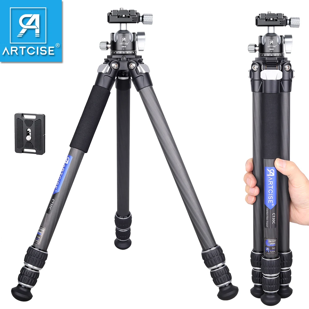 ARTCISE CT30C Leichtes Stativ aus Kohlefaser, 3 Abschnitte, 82,5 cm, tragbarer Kameraständer, maximale Röhre 22 mm, für Kamerahandy-Belastung 15 kg Image
