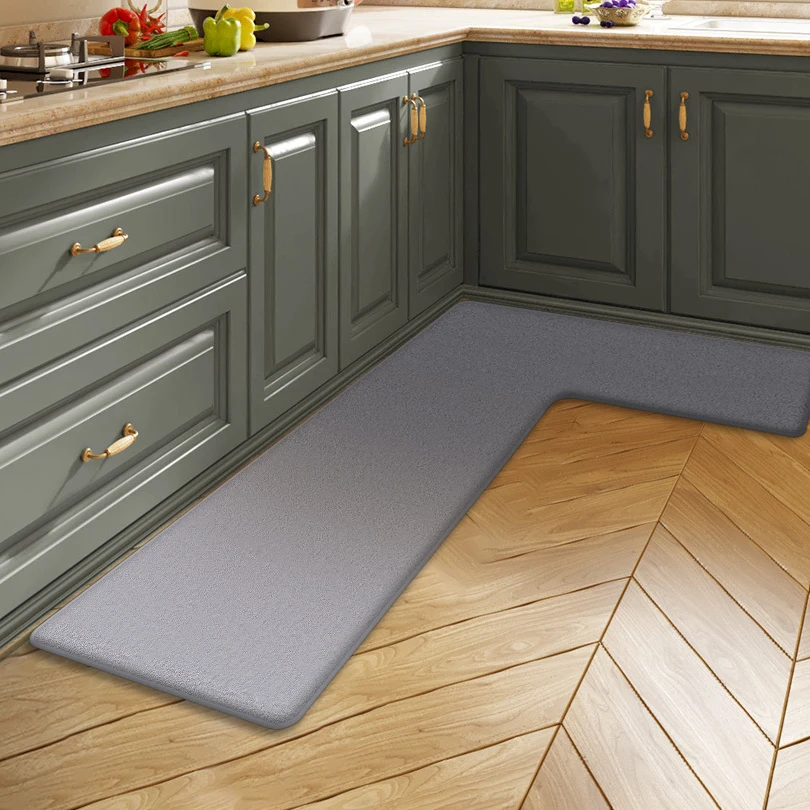Solid color kitchen L-shaped dirt-resistant soft floor mat restaurant corner absorbent floor mat bathroom non-slip mat door mat
