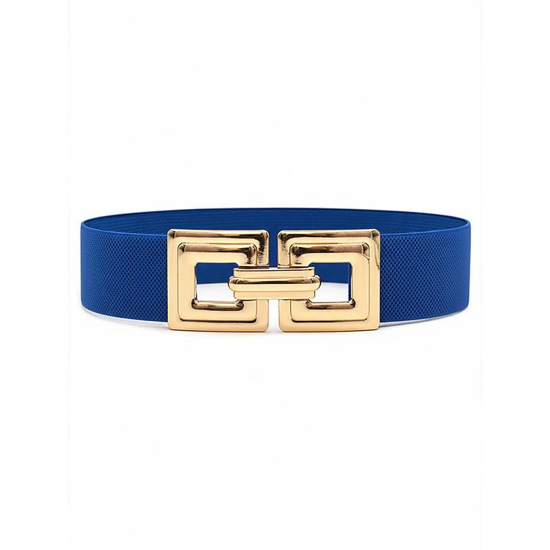 Women's Polyester Stretch Belt with Gold Square Buckle, Available in Multiple Colors, Ideal for Valentine's Day Outfits