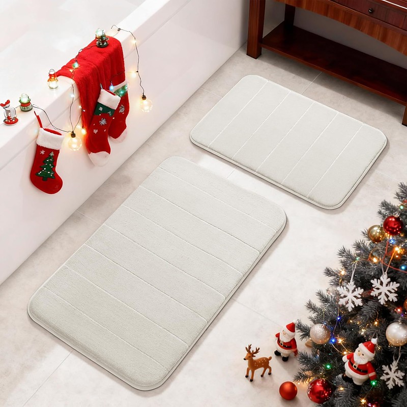 2-Piece Coral Velvet Toilet Mat Set, Bathroom Rug Combo, Non-Slip, Highly Absorbent Foot Mats for Home Use, Soft and Comfortable Bath Mat Set for Bathroom Decor