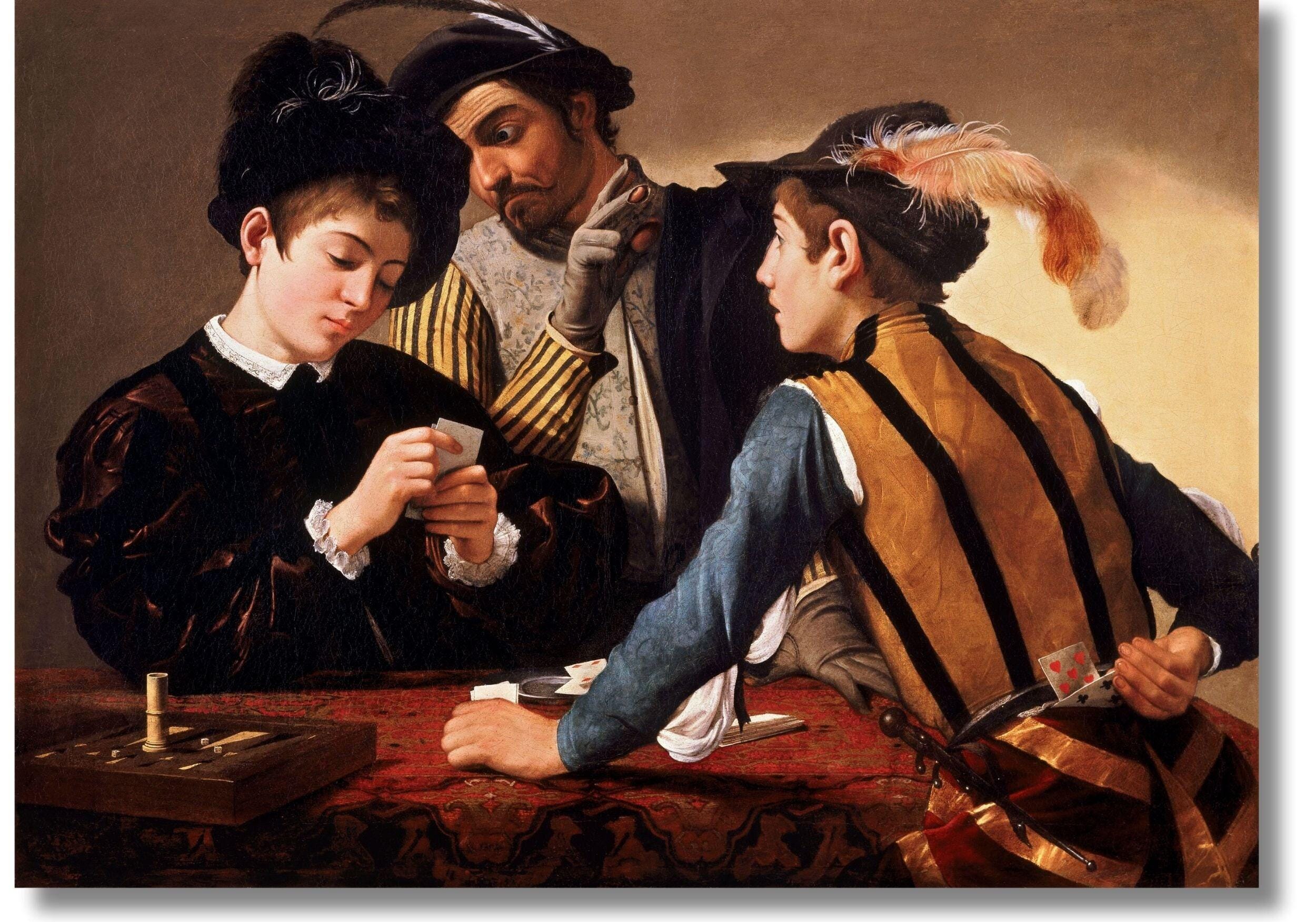 "Stampa su tela \"I bari\" di Caravaggio, stampa di Caravaggio, poster di Caravaggio, stampa \"I bari\", tela da parete di Michelangelo Merisi"