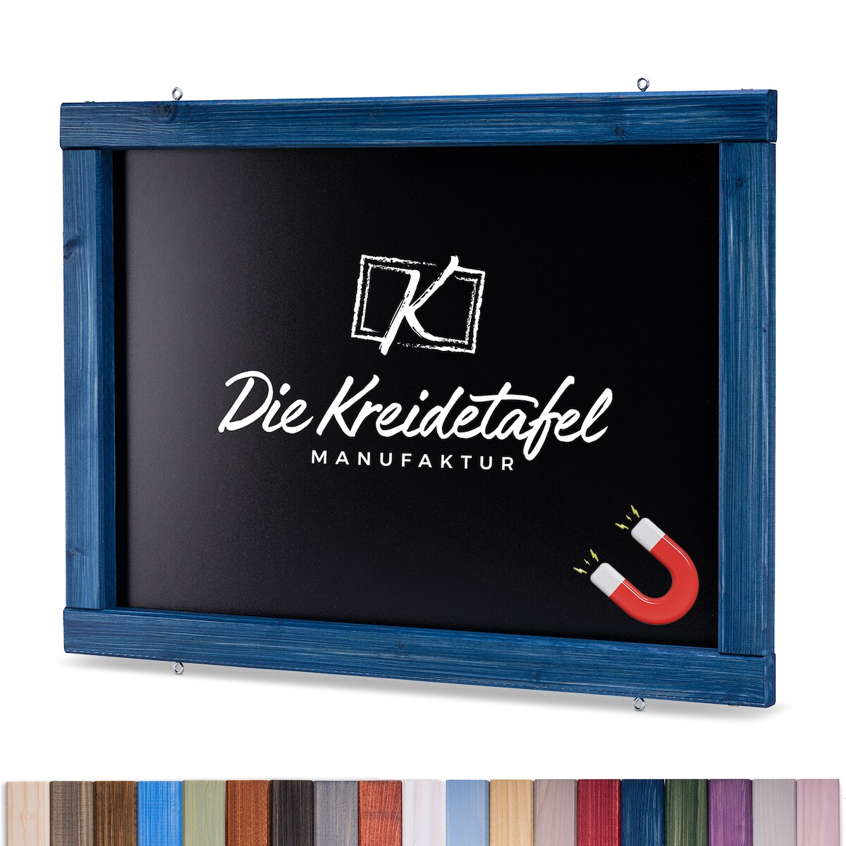 Die Kreidetafel Manufaktur Magnetische Kreidetafel - Magnettafel mit Holzrahmen / Maritimes Blau 100x50cm Image