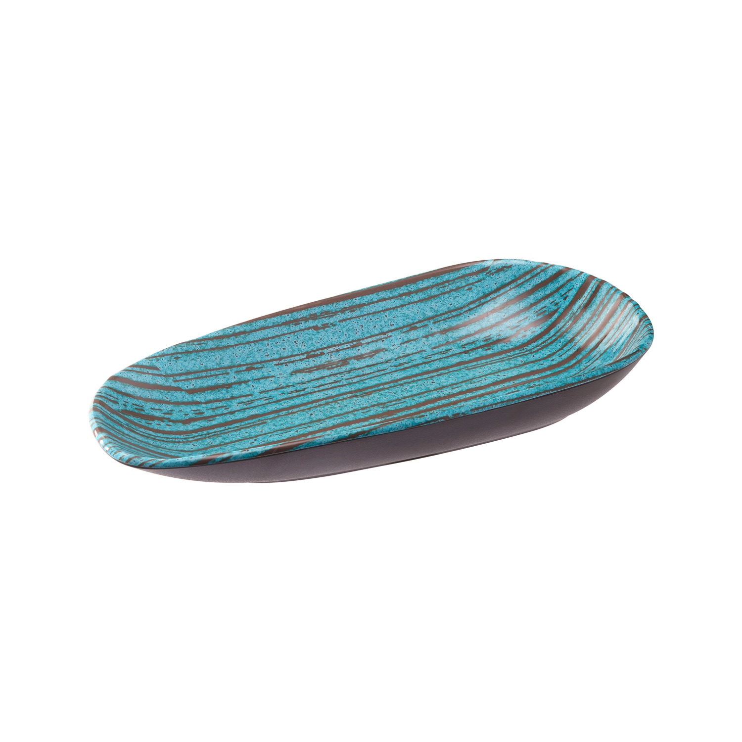 Teller APS "CANCUN, Melamin, 34 x 15,5 cm", blau (blau, braun), B:15,5cm H:4cm L:34cm, Melamin, Speiseteller, Melamin-Teller mit dekorativer Innenseite, stapelbar