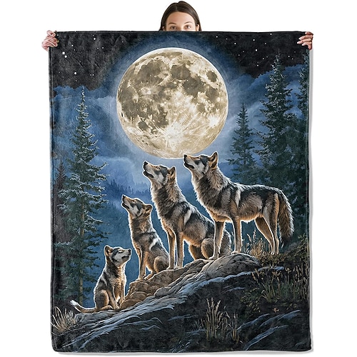 Tag der Toten Decke Fleecedecken Überwurfdecke für die Couch Wolf Geschenk Klassisch 3D Fantasie Sofa Bett Dekorative Decke Warme Decke Wohndeko Image