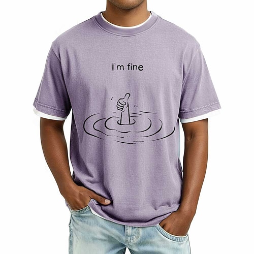 „I'm fine" Herren-T-Shirt mit Grafikprint, Vintage-Waschung, blauer Ringer-Print, Used-Look, sarkastischem, schwarzem Humor, 65 % Baumwollmischung, weiches, lässiges Oberteil, Größen: S, M, L, XL, Image