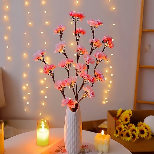 Künstlicher Kirschblütenzweig, 70 cm lang, mit 20 LED-Perlen, batteriebetrieben (AA-Batterien), für Schlafzimmer, Wohnzimmer, Esszimmer, Partys, Valentinstag, Hochzeiten und Feiertage. Image