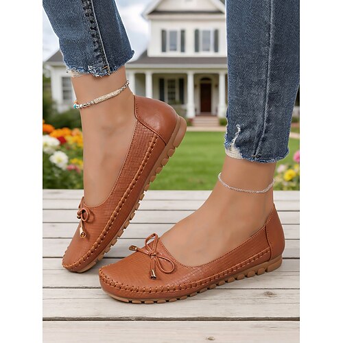 Rosa Damen-Mokassins mit Schleife und strukturierter Oberfläche – bequeme Schuhe für den Alltag, Freizeit und Reisen Image