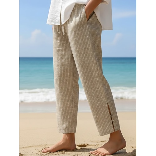 Damen Leinen-inspirierte Shorts Urlaub Basic Knöchellang Mittlere Taille Unelastisch Blau Grau Schwarz Khaki Sommer Frühling Normale Passform Image