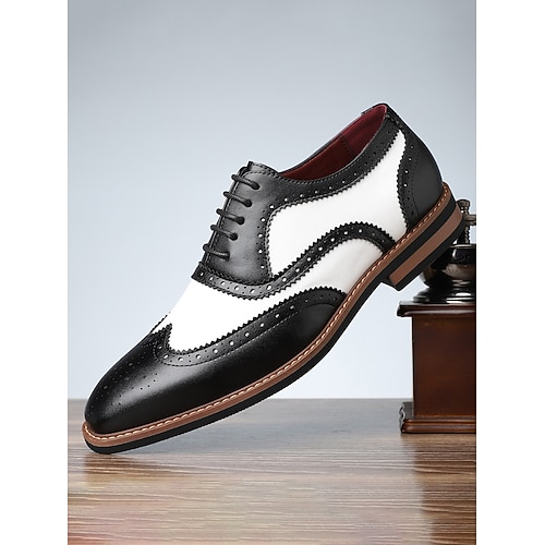 Herren-Anzugschuhe aus braunem und weißem Kunstleder – elegantes zweifarbiges Design für Hochzeiten und festliche Anlässe Image