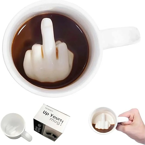 Mittelfinger-Becher, personalisierter weißer Keramikbecher mit Henkel für Kaffee, Milch, Wasser oder Tee – perfekt für Partys, Aprilscherze oder andere Anlässe. Image
