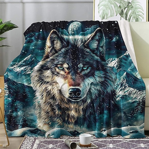 Decke Fleecedecken Überwurfdecke für die Couch Wolf Geschenk Klassisch 3D Fantasie Sofa Bett Dekorative Decke Warme Decke Wohndeko Image