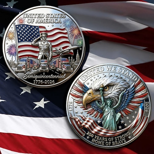 Gedenkmünze zum 250. Jahrestag der Vereinigten Staaten, patriotische Militär-Tributmünze zum 500. Jahrestag (1776–2026), Sammlerstück mit dem amerikanischen Freiheitsadler Image