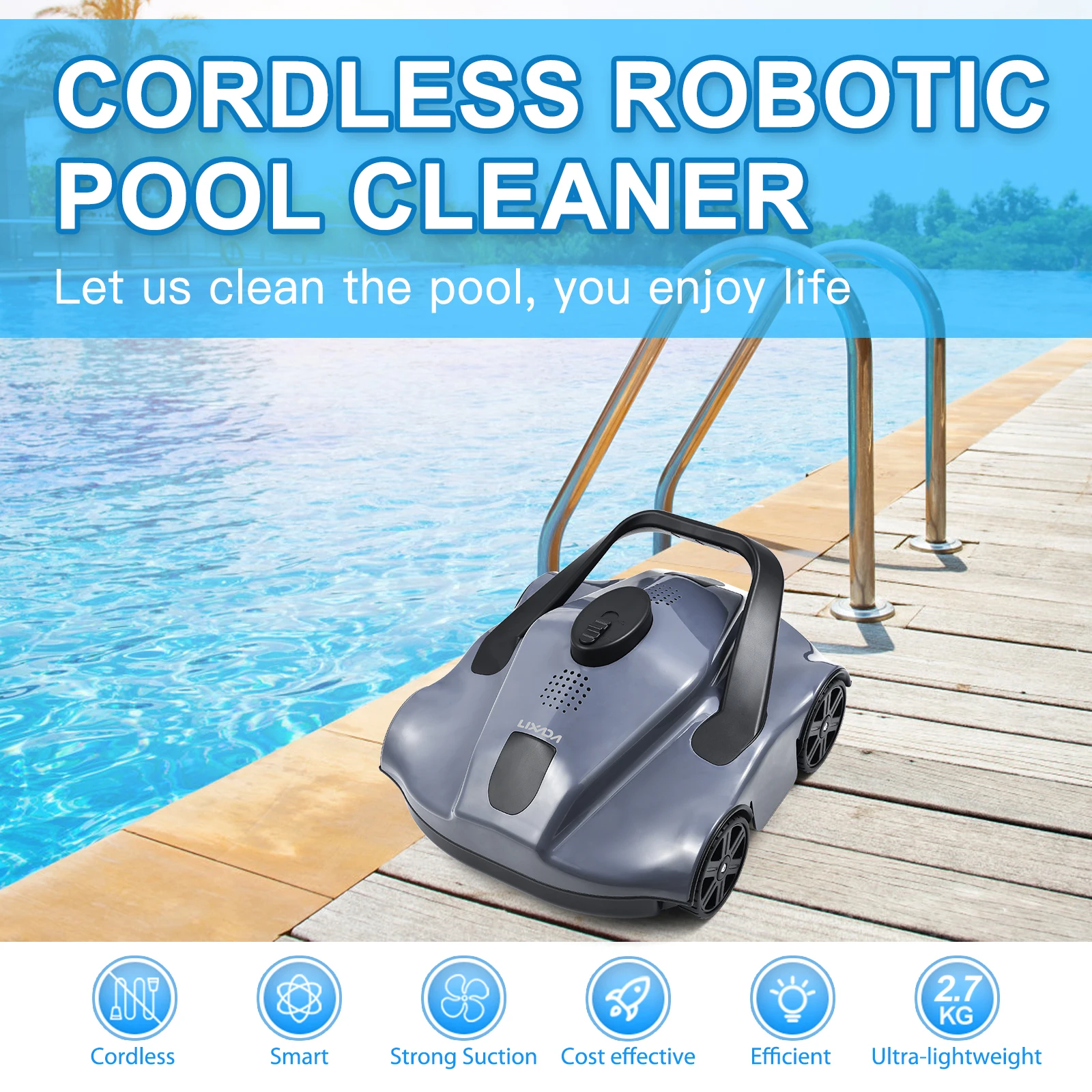 Aspirateur de piscine robot automatique aspirateur de piscine d'été aspirateur de piscine robot sans fil IPX8 étanche pour piscines plates au sol