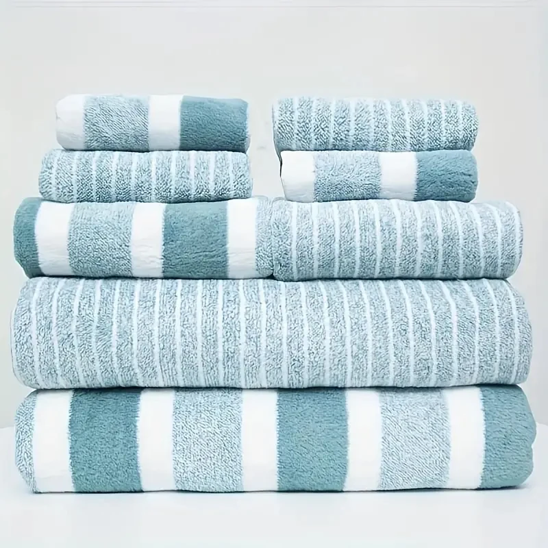 Striped Bath Towel Set - 2 Bath Towels, 2 Hand Towels, 4 Face Towels, Quick-Dry Absorbent, Perfect for Home, Hotel, Spa