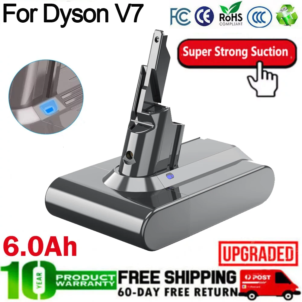 Für Dyson V7 6000mah Ersatz Batterie Für Dyson SV11 Motorhead V7 Tier Pro Trigger Cordless Staubsauger Power Tools Image