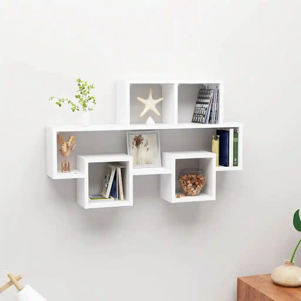 Autoförmiges Wandregal, Weiß, 82 x 15 x 51 cm, Holzwerkstoff, Zuhause, Wohnzimmer, Wandregal, hängendes vertikales dekoratives Regal Image