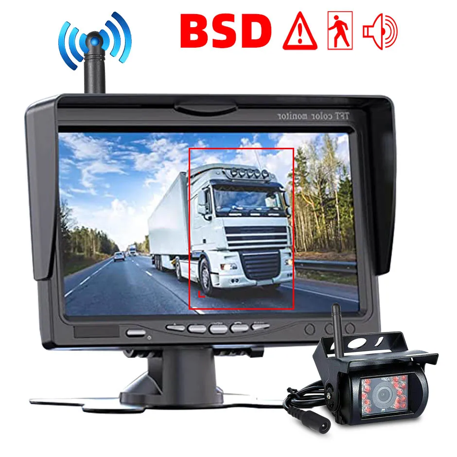 QXNY HD Wireless Backup-Kamera Rückansicht Cam BSD 7-Zoll-Monitor AHD1080P für LKW, Bus, Wohnmobil, Wohnmobil, Anhänger, Bagger, PickupTrailer Image