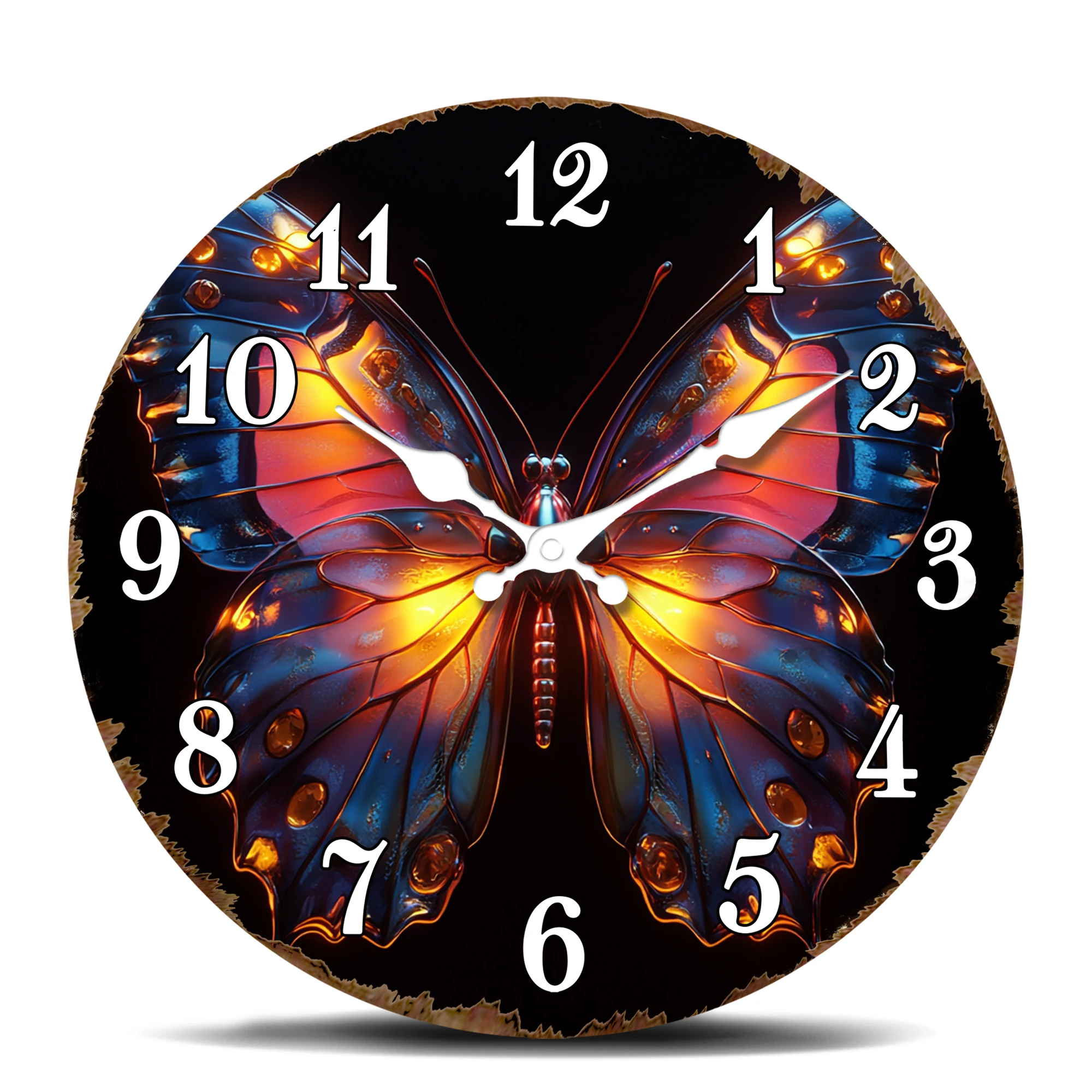 Leuchtender Schmetterling mit feurigen Tönen, Stille Quarzuhr mit Insektenmotiv, auffälliges dekoratives rundes Zeitmesser für Kunstliebe