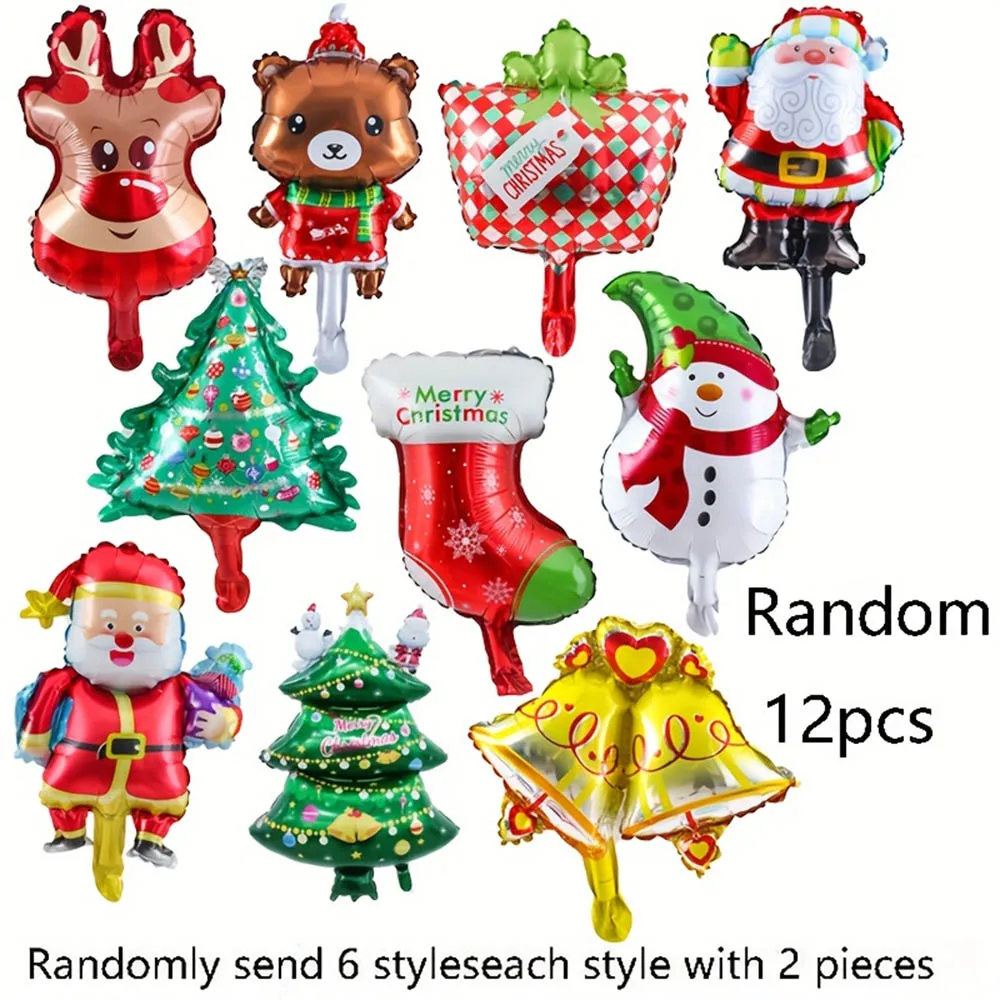 12PCS Santa Claus Folie Ballons Mini Weihnachten Baum Lebkuchen Mann Schneemann Glocke Ballon Weihnachten Neue Jahr Urlaub Dekor Kinder geschenke Image