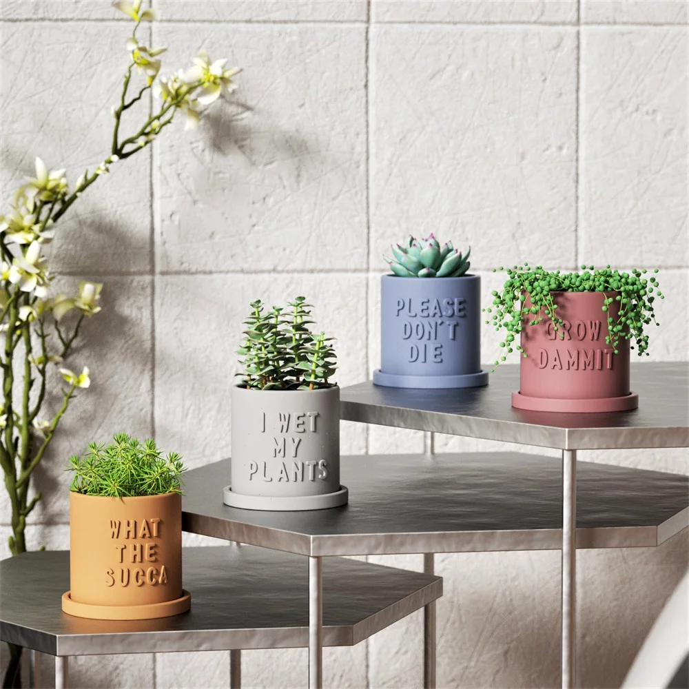 Runder Beton Pflanzer mit Worten Silikon form DIY Zement Kerzen glas Schimmel Spaß saftigen Blumentopf Lagerung Herstellung Werkzeug Image