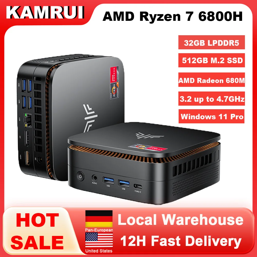 KAMRUI Mini PC AMD R7 6800H 32GB LPDDR5 6400MHz 512GB PCIeSSD jusqu