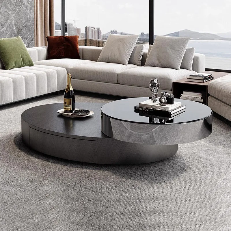 Italienische Luxus-Couchtische, moderner High-End-Couchtisch aus Edelstahl in der Mitte, ovales Glas, Wohnmöbel, Escritorios FYCT