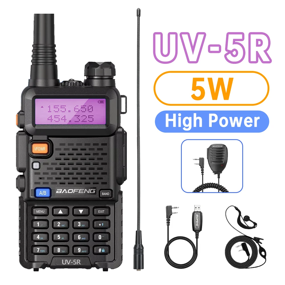 Heißer Baofeng UV-5R 5W High Power CB Tragbare Walkie Talkie Long Range 10km 128CH Dual Band VHF UHF FM uv5r Jagd Zwei-wege Radios Image