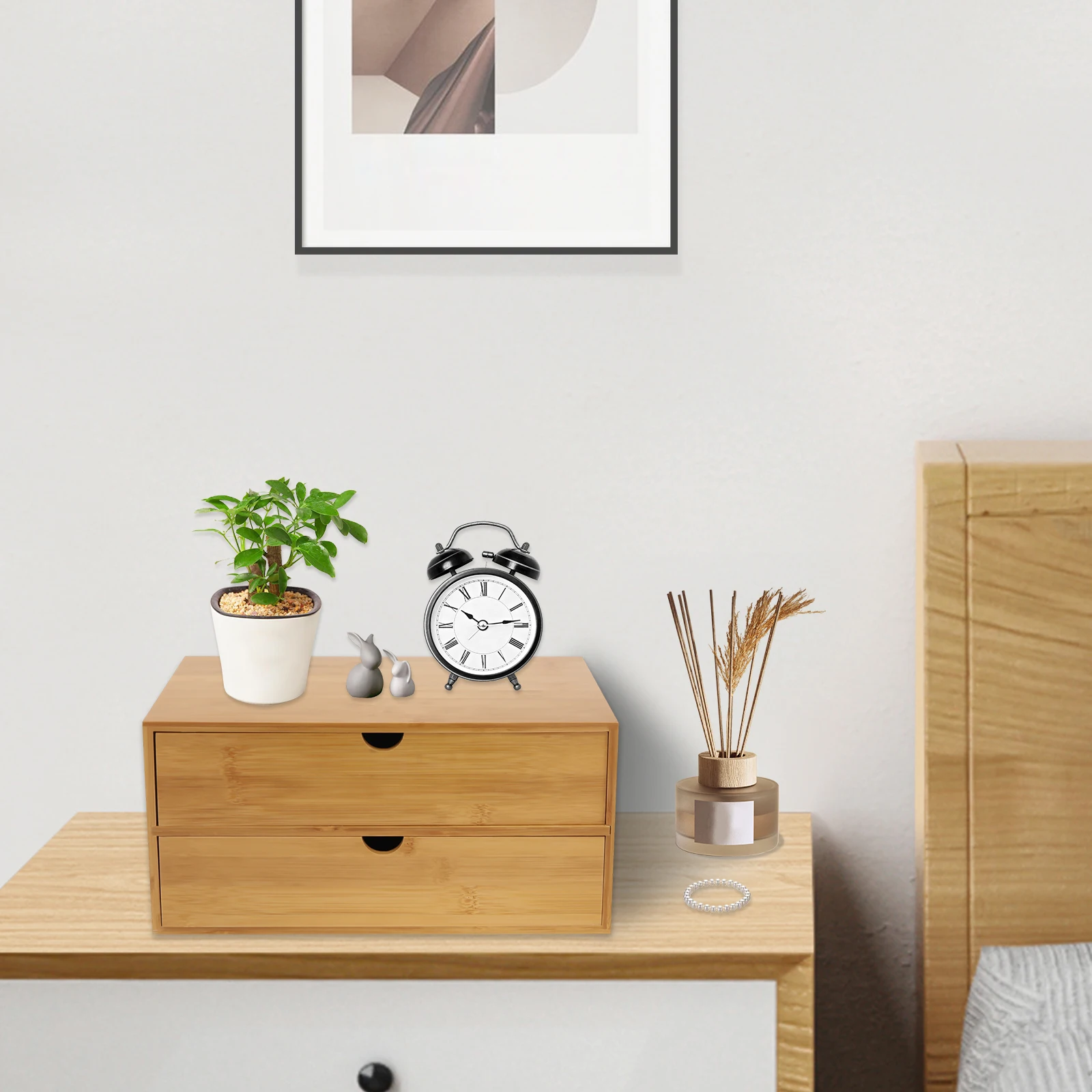 Schreibtisch-Organizer mit 2 Schubladen und 3 Schubladen, Mini-Schreibtisch-Organizer aus Bambus, Schreibtisch-Aufbewahrungsbox, Tisch-Aufbewahrungsbox für die Organisation