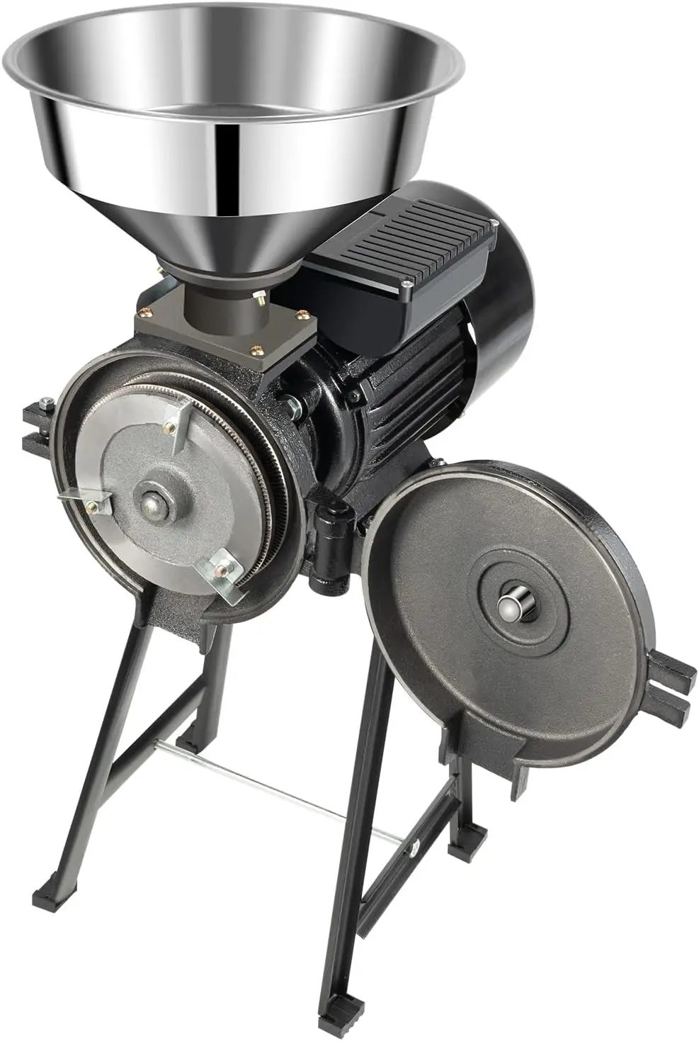 Getreidemühle, elektrische Holzmühle, Kaffeemühle, Nussmühle, 1500 W, 220 V, Hochkornmühle mit Trichter für Futtermühle (schwarz) Image