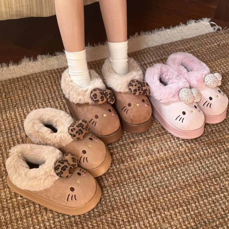Herbst Winter Hallo Kitty Baumwolle schuhe Für Frauen Plüsch Kawaii Nette Sanrio Hause Warme Baumwolle Baumwolle schuhe Hause Innen Schuhe Geschenke