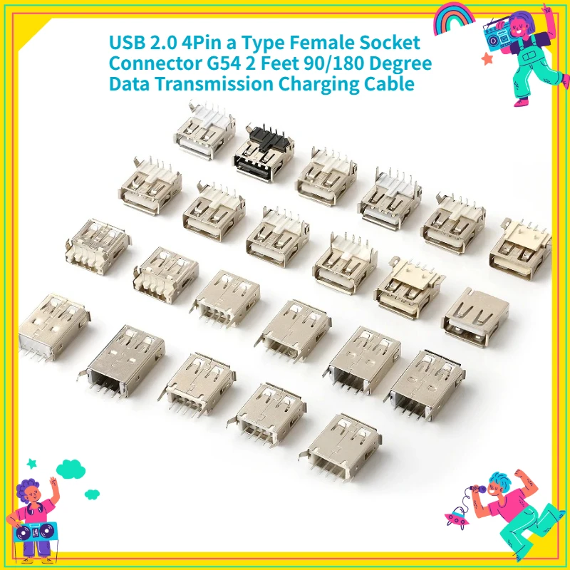 10 Stücke USB 2.0 4Pin A Typ Buchse Stecker G54 2 Fuß 90/180 Grad Datenübertragung Ladekabel USB Stecker Image