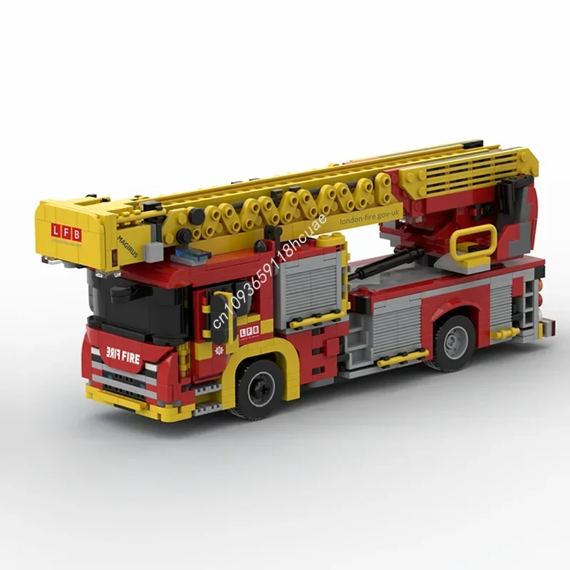 1079PCS MOC London Feuerwehr LFB - Scania 32M Plattenspieler Leiter Modell Bausteine Stapeln Ziegel Kreative Kind geschenk Diymoc Image