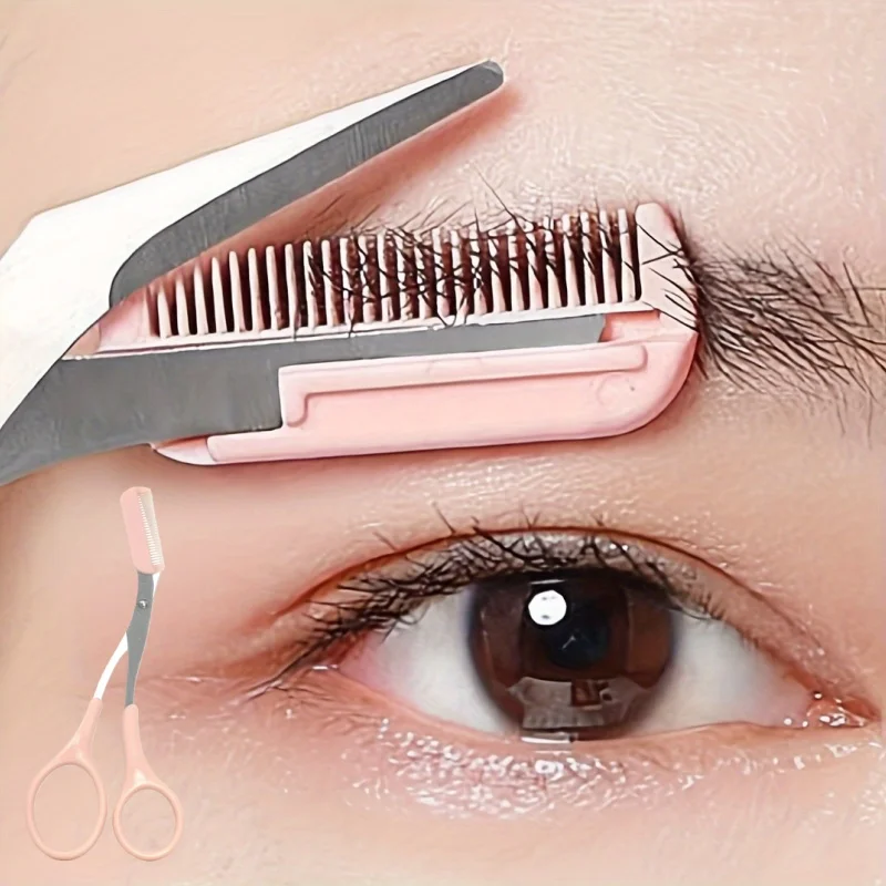 Augenbrauen-Trimmschere aus Edelstahl mit Kamm, sicheres Make-up-Werkzeug zum Trimmen der Augenbrauen, präzise Schaffung perfekter Augenbrauenform Image