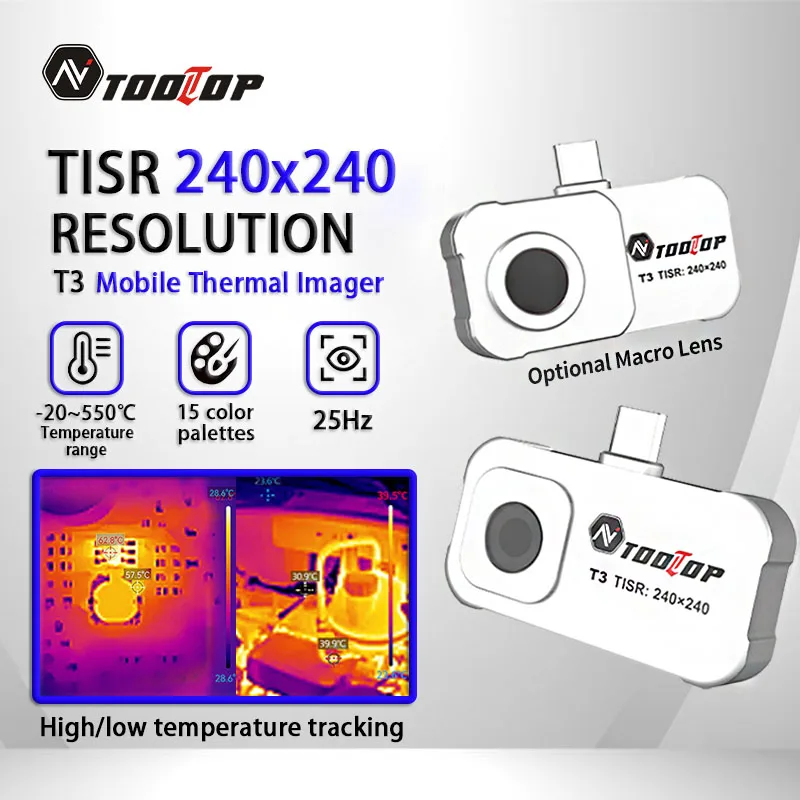 TOOLTOP T3 Infrarot-Wärmebildkamera für Android-Handy -20 ~ 550 ℃ Wärmebildkamera vom Typ C für die Reparatur von Haushaltsgeräten Image