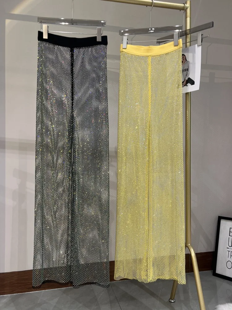 Frauen Strass Fishnet Sexy Lange Unten Hosen Mesh Hohl Transparent Strand Party Hosen Image