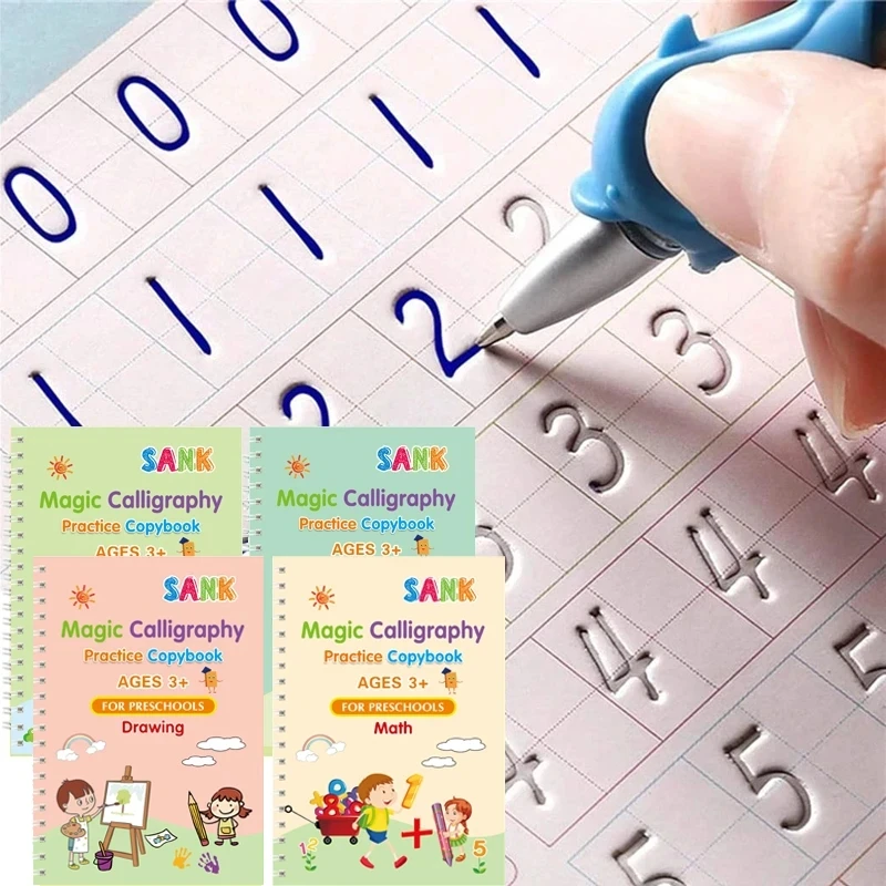 4 Bücher/Set Englisch versank Magie Praxis Heft Französisch Nummer Tracing Buch Deutsch Kalligraphie Spanisch wieder verwendbares Schreib werkzeug Image